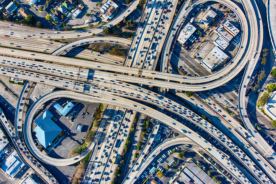 Busy Los Angeles Freeway Interchange Aerial Photograph by Art Wager