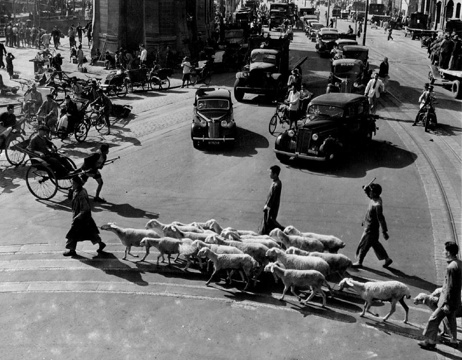 Busy Traffic Shanghai 1949 Photograph by Retro Images Archive