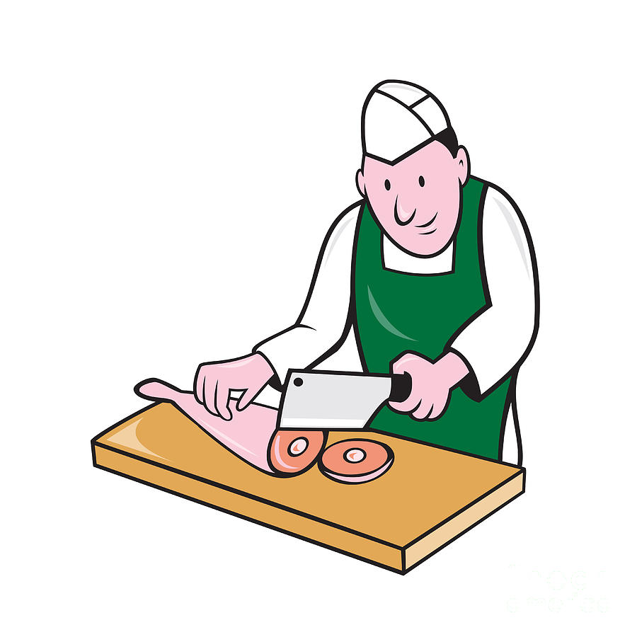 Butcher Chopping Meat Cartoon Digital Art by Aloysius Patrimonio