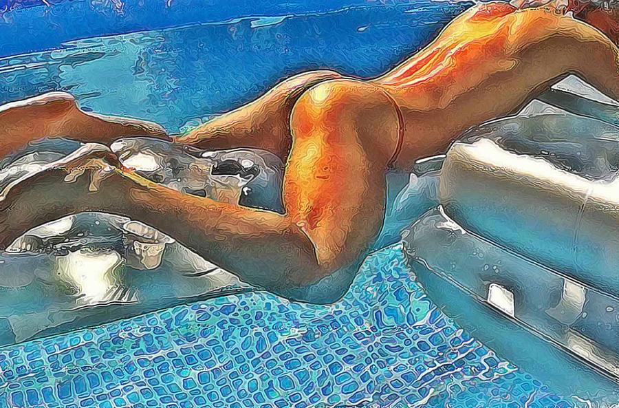 Nude Digital Art - Butt and pool by Bob Bienpensant
