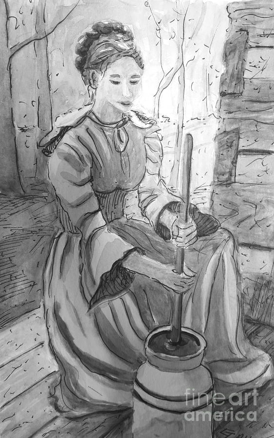 Butter Churner in Black and White Painting by Gretchen Allen