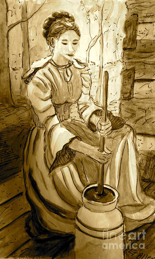 Butter Churner-Sepia Painting by Gretchen Allen