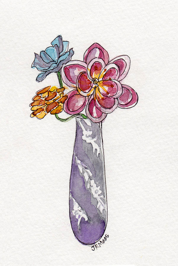 Butter Knife Vase with Flowers Painting by Julie Maas