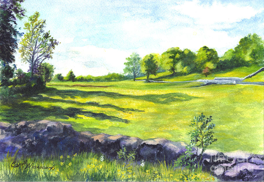Buttercup Meadow Lawn Painting by Carol Wisniewski
