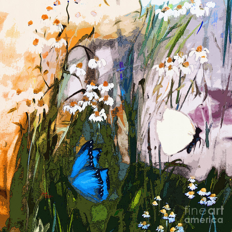 Butterflies in Chamomile Painting by Ginette Callaway