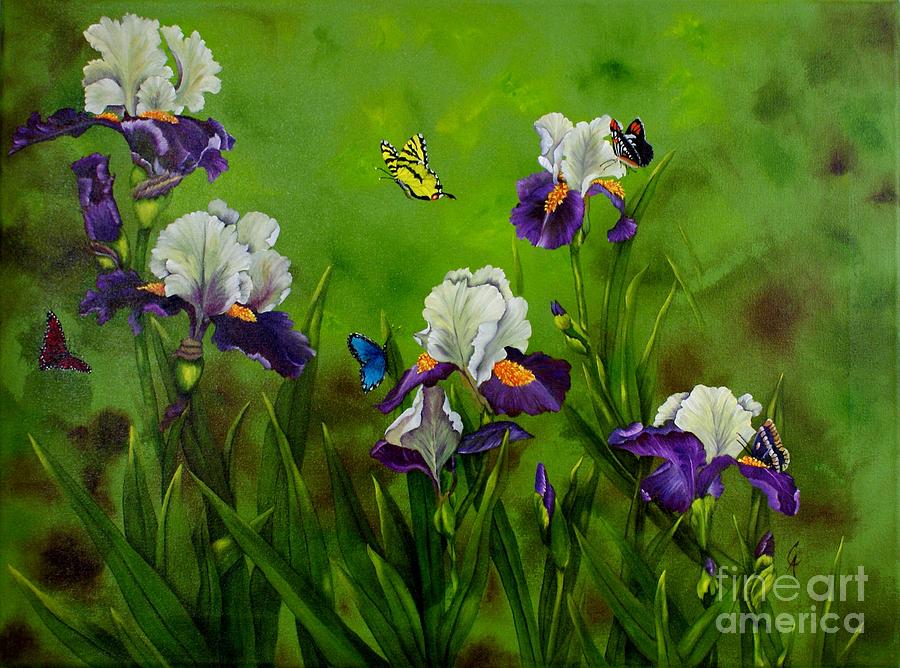 Butterflies in the Iris Painting by Carol Avants