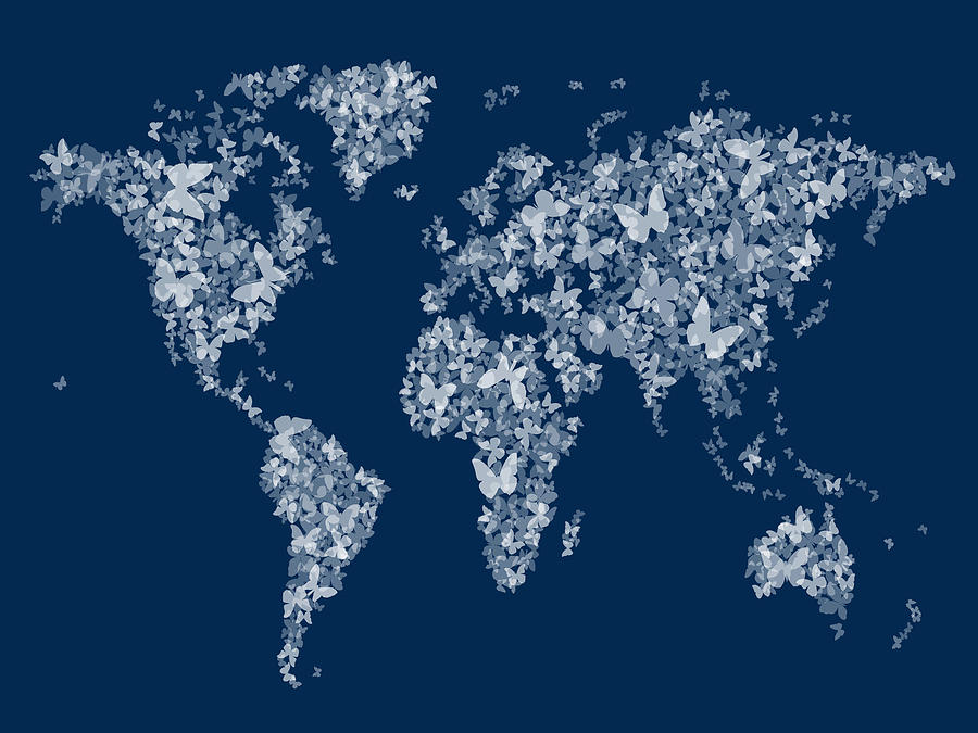 Butterflies Map of the World Map Digital Art by Michael Tompsett