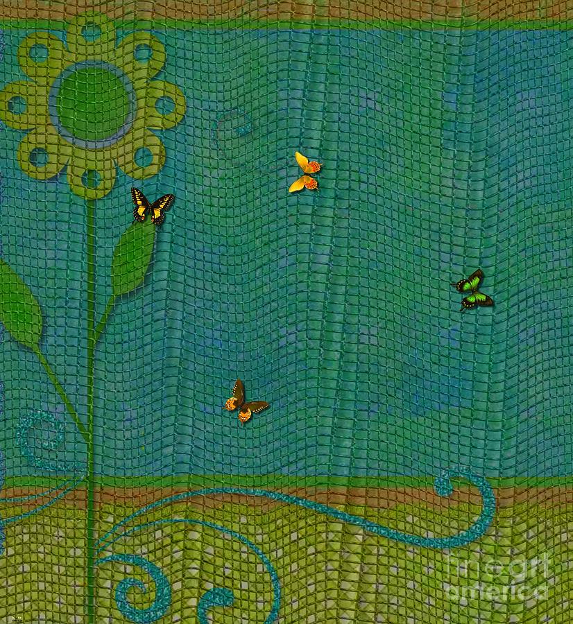 Nature Digital Art - Butterflies on Mesh Net - Floral Design by Liane Wright