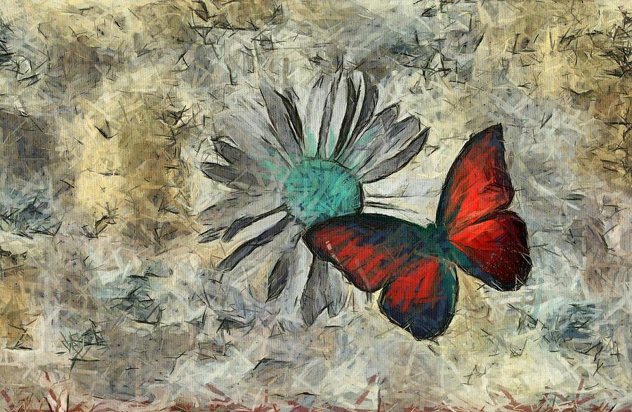 Daisy Digital Art - Butterfly and Daisy - ftd01t01 by Variance Collections