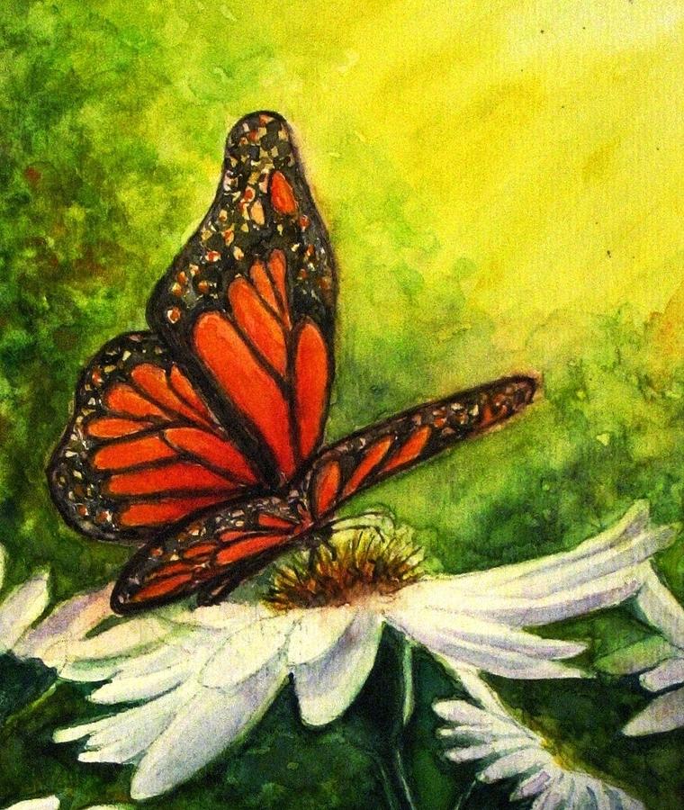 Spring Painting - Butterfly and Daisy by Hazel Holland