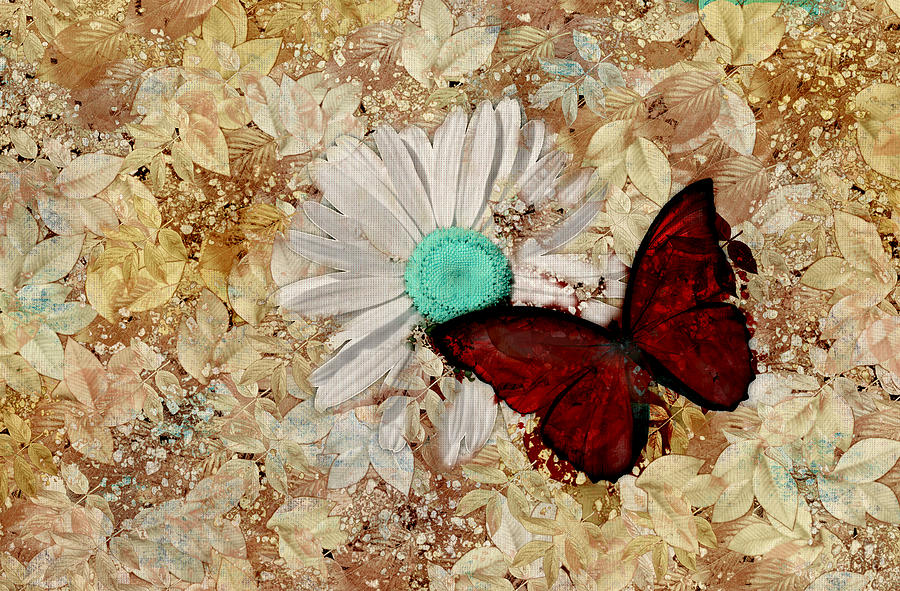Daisy Digital Art - Butterfly and Daisy - s3003c by Variance Collections