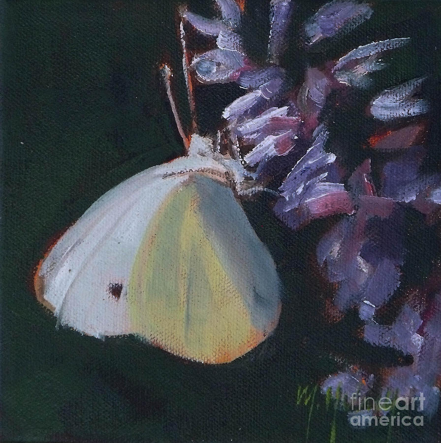 Butterfly and lavender Painting by Mary Hubley