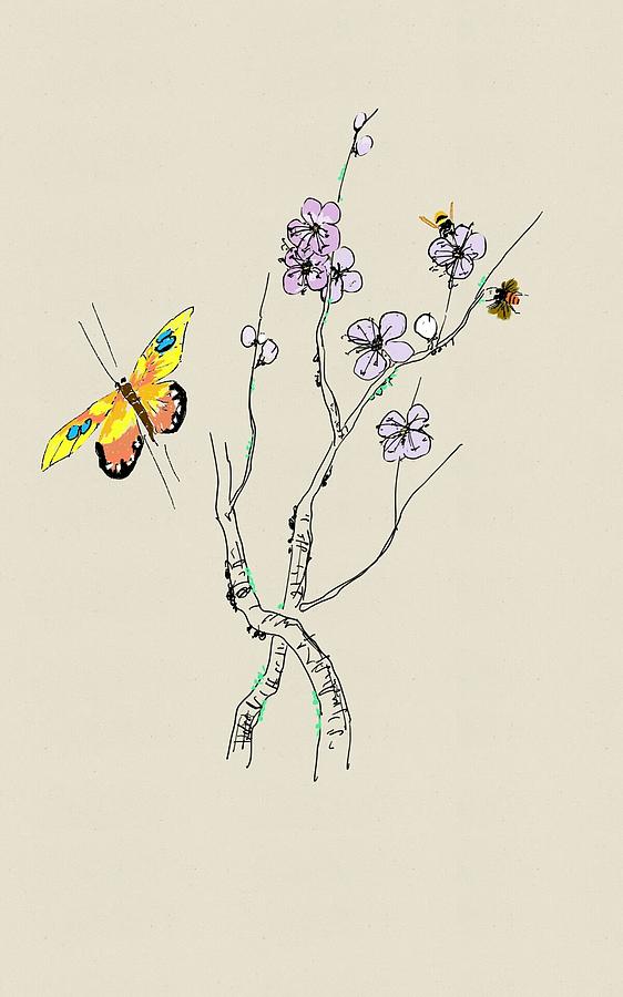 Butterfly  Buds And Bees Digital Art by Debbi Saccomanno Chan