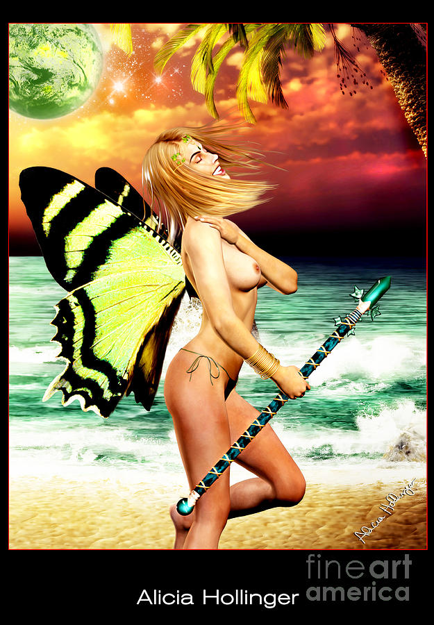 Fantasy Mixed Media - Butterfly Fairy on the Beach Topless by Alicia Hollinger