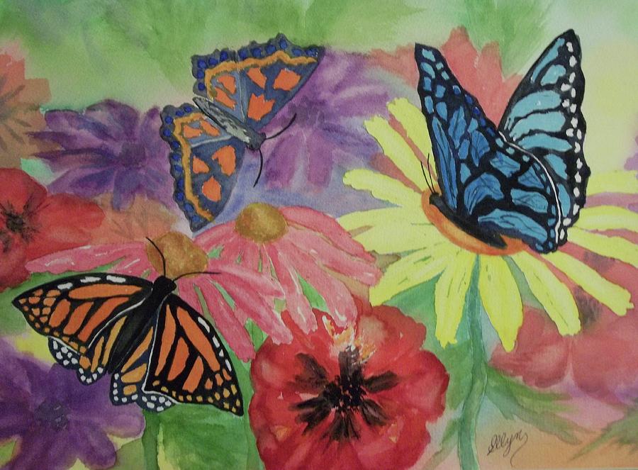 Flower Painting - Butterfly Garden by Ellen Levinson