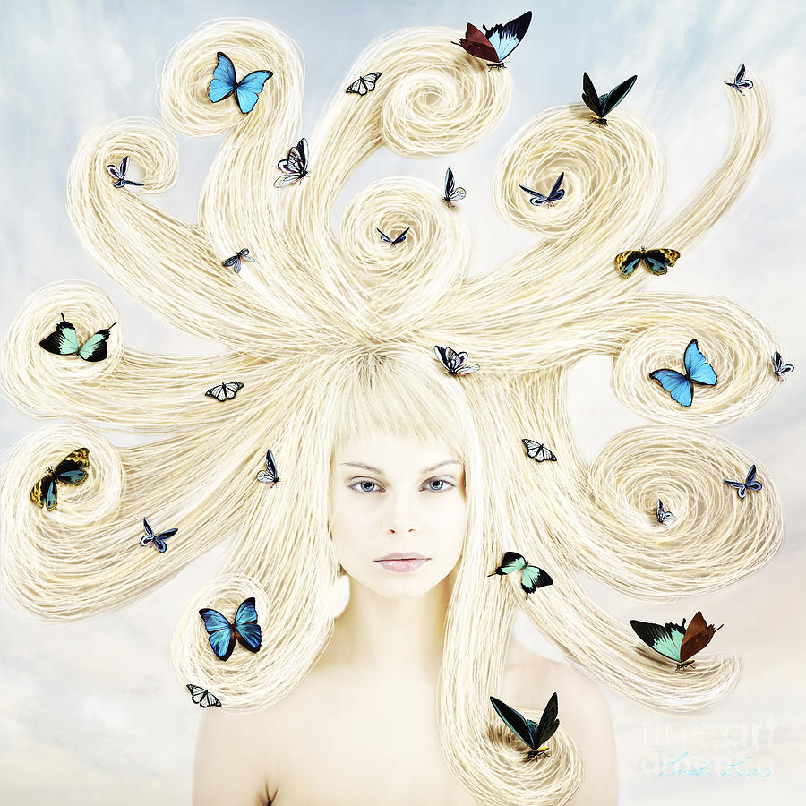 Butterfly Digital Art - Butterfly girl by Linda Lees