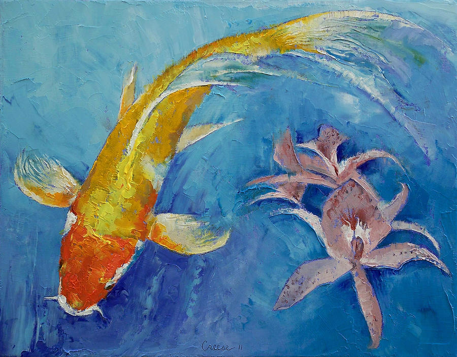 Orchid Painting - Butterfly Koi with Orchids by Michael Creese