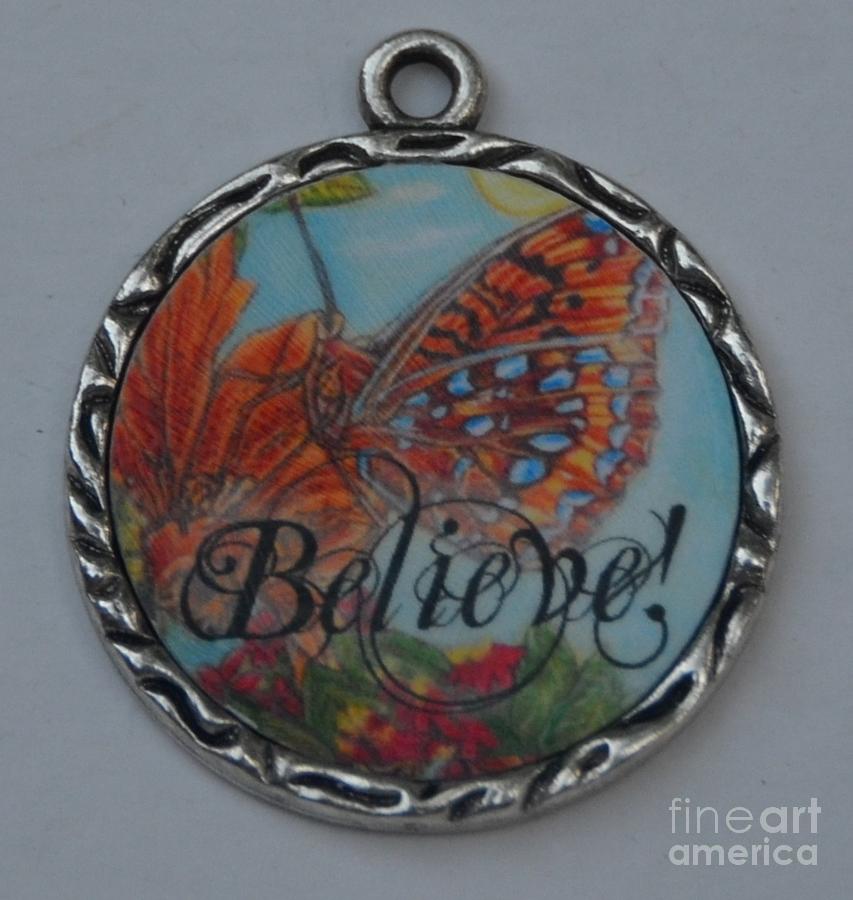 Butterfly Lights Upon A Tiger Lily in A Resin Necklace  Painting by Kimberlee Baxter