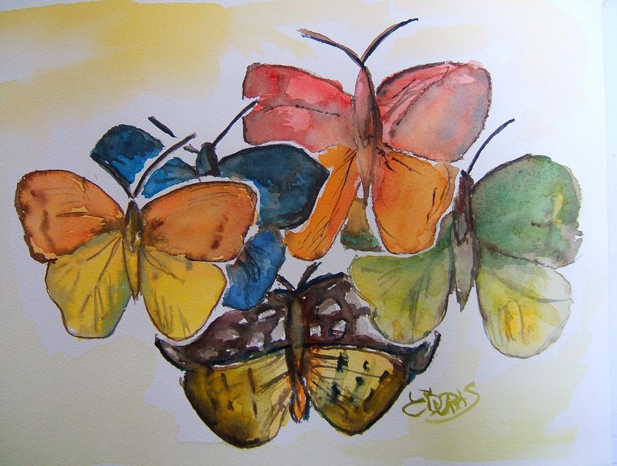 Butterfly Lineup Painting by Elaine Duras