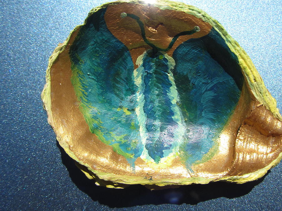 Butterfly Painting - Butterfly on an Oyster Shell by Debbie Nester