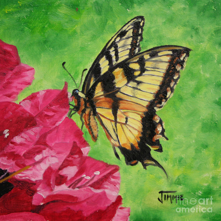 Butterfly on Bougainvillea Painting by Jimmie Bartlett
