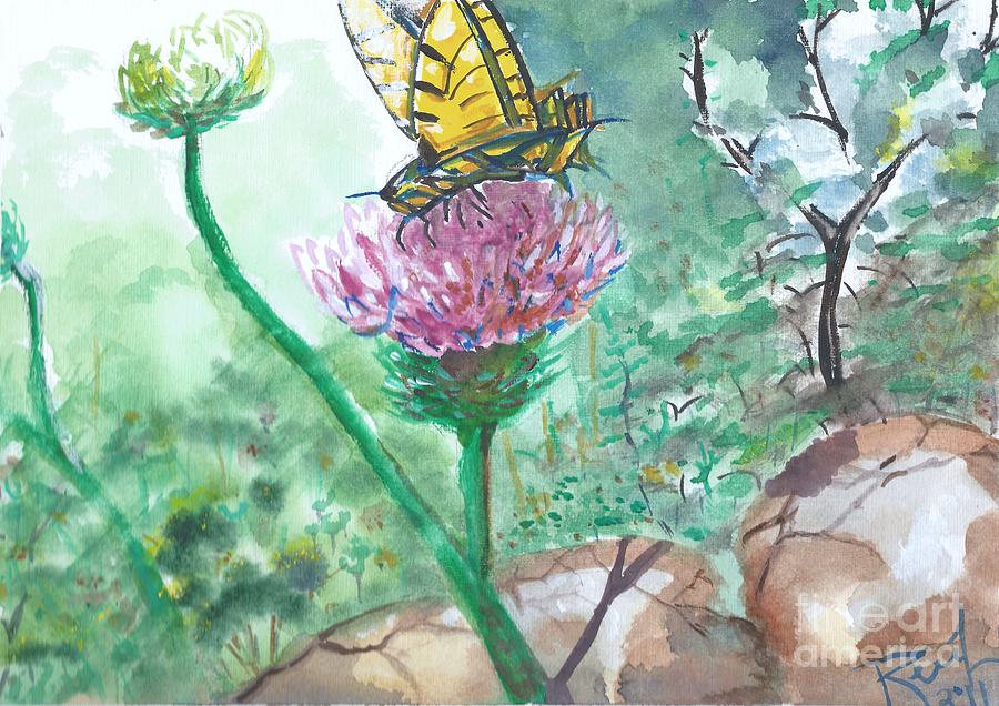 Butterfly On Flower  Painting by Reed Novotny