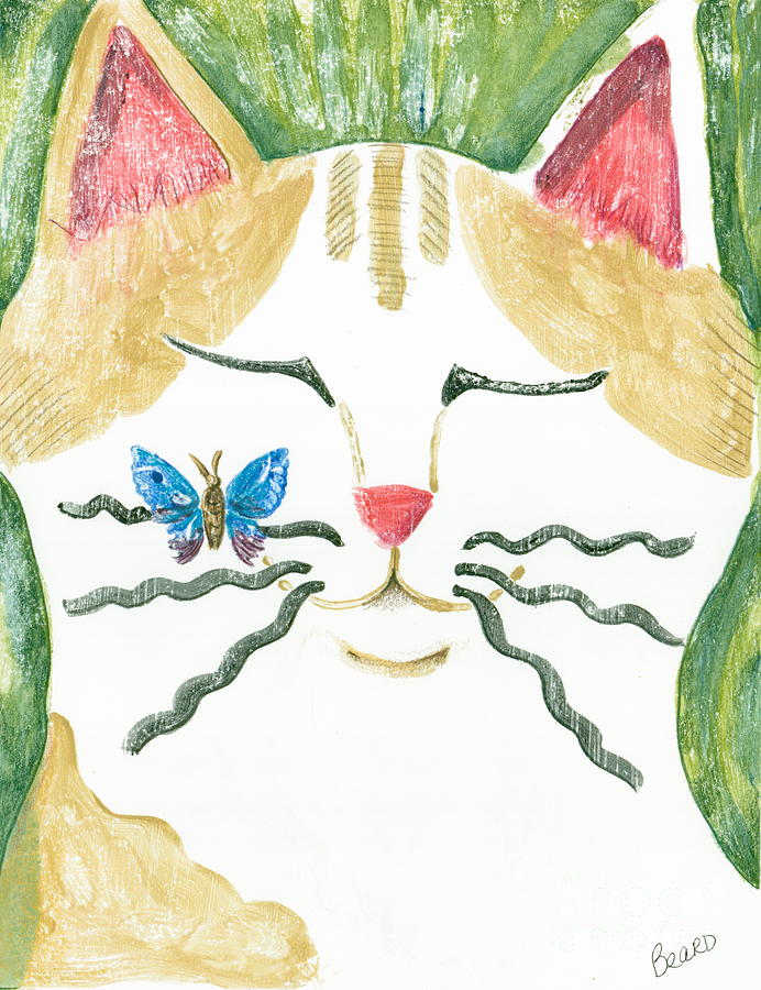Cat Painting - Butterfly On My Whisker by June Beard