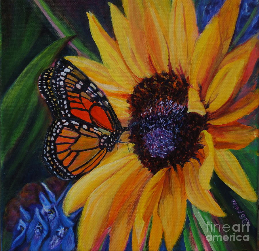 Sunflower Painting - Butterfly on Sunflower by Diane Speirs