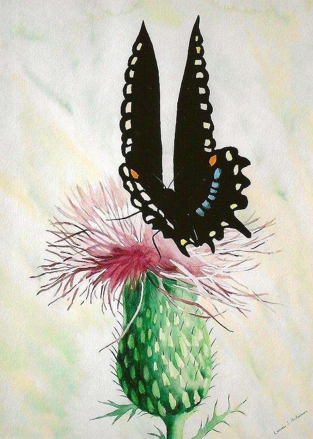 Butterfly on Thistle Painting by Laurie Anderson