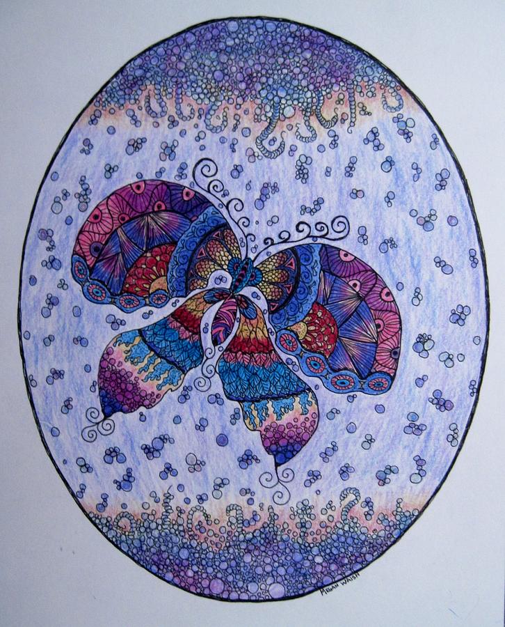 Butterfly oval Drawing by Megan Walsh