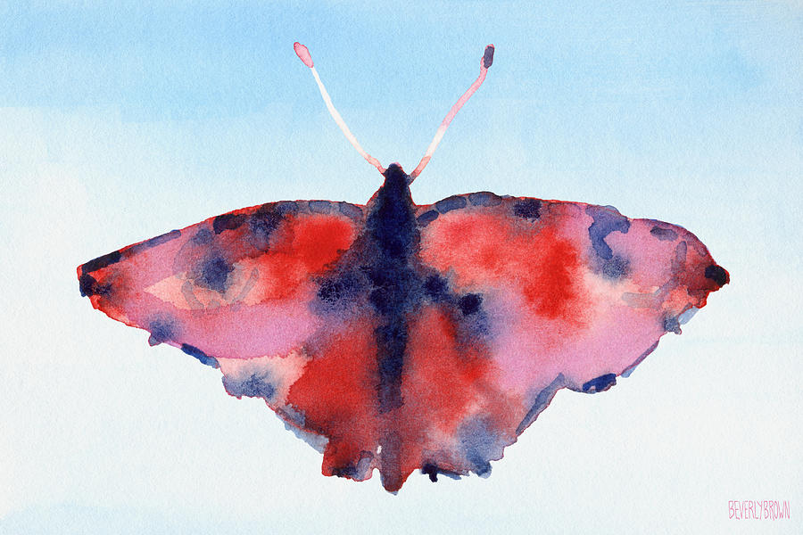 Butterfly Red and Blue Watercolor Painting Painting by Beverly Brown