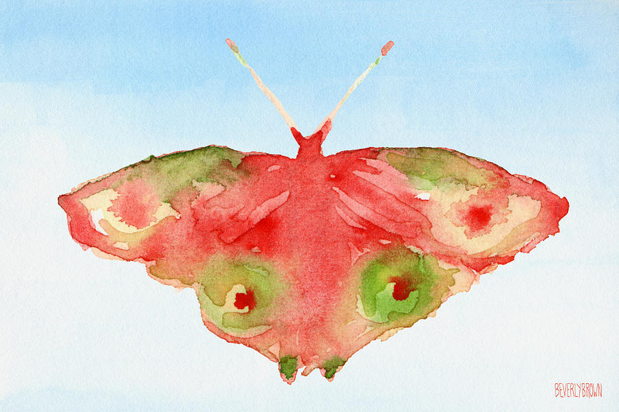 Butterfly Red and Green Watercolor Art Print Painting by Beverly Brown