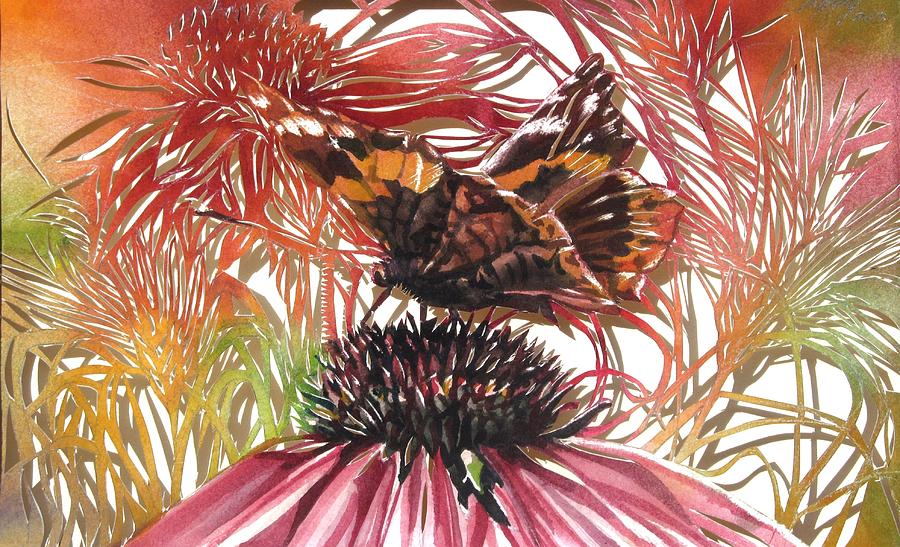 Butterfly With Coneflower Painting by Alfred Ng