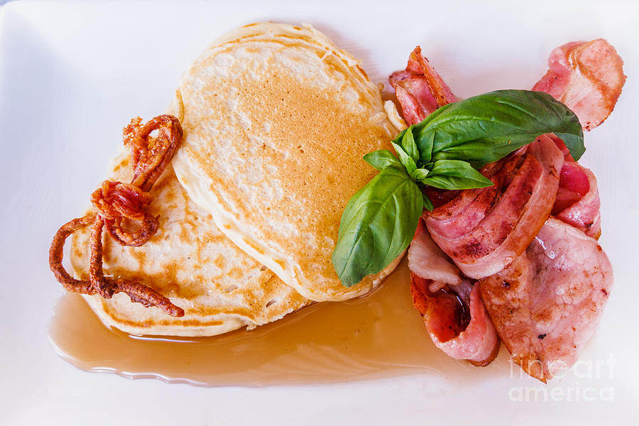 Buttermilk Pancakes With Bacon And Maple Syrup Photograph By Silken ...