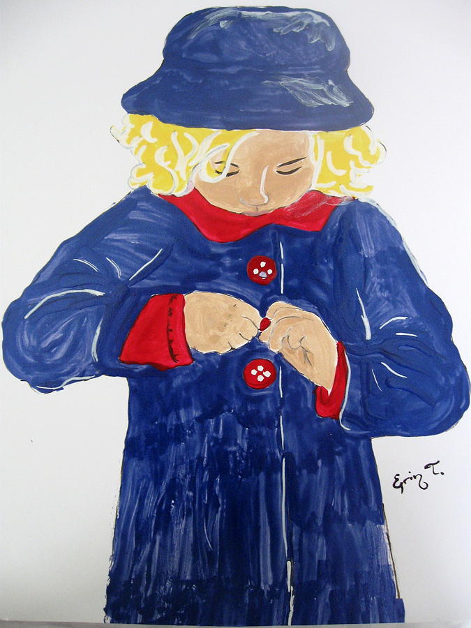 Girl Painting - Buttoning my buttons by Erin Langham