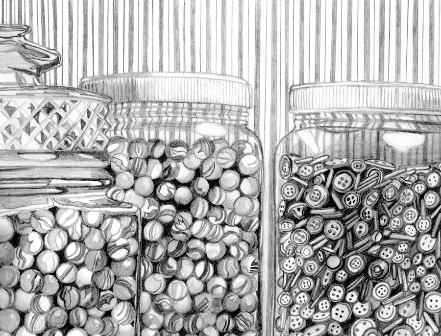 Buttons and Stripes Drawing by Mary Bedy