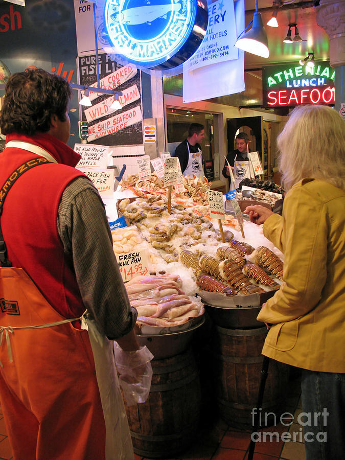 Buying Seafood at Pike Place Market Photograph by Connie Fox