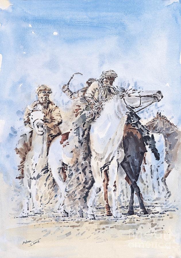 Horse Painting - Buzkashi by Hafiz Ashna