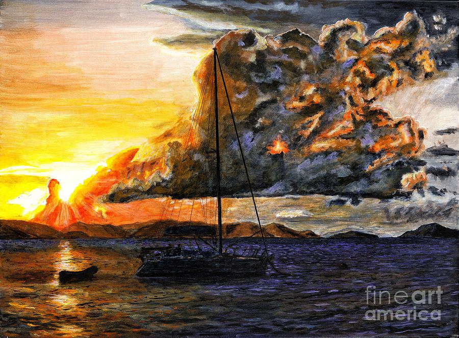 BVI Sunset and Sailing Painting by Timothy Hacker