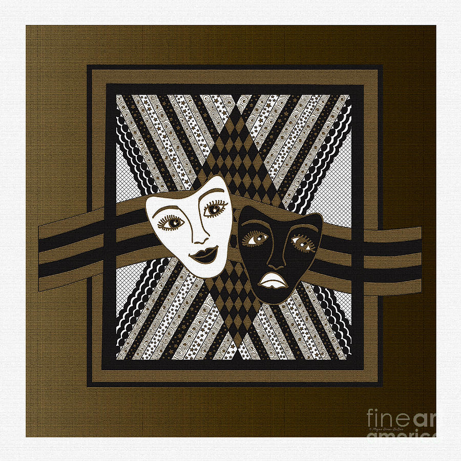 Comedy And Tragedy Digital Art - BW Janus Masks by Megan Dirsa-DuBois