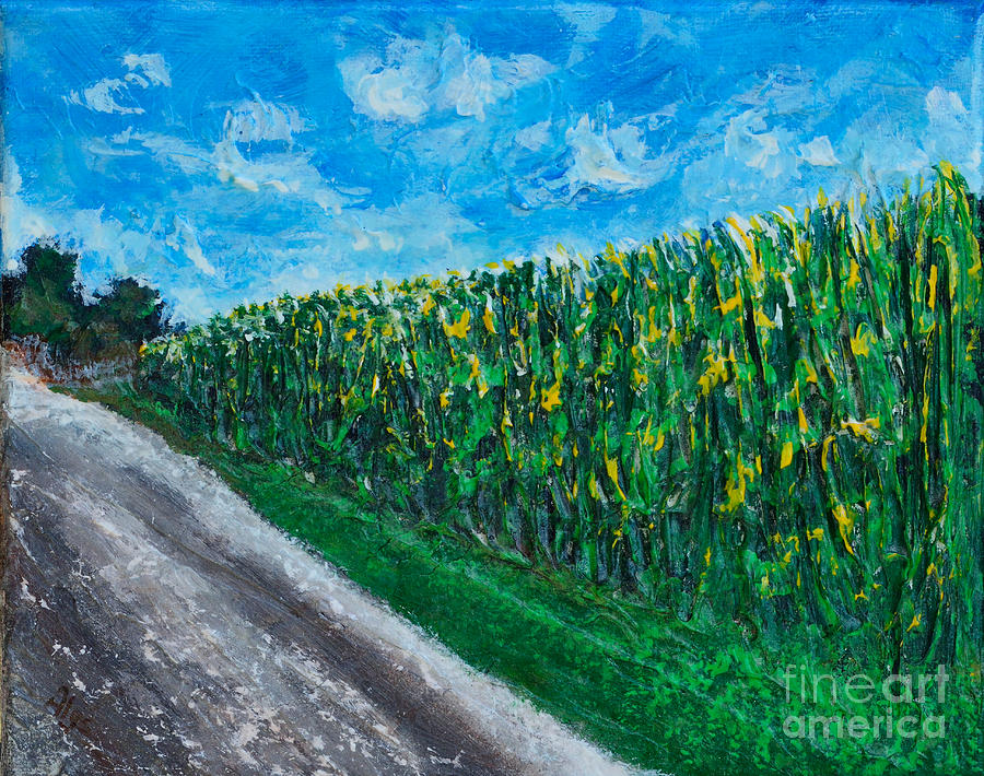 By An Indiana Cornfield The Road Home Painting by Alys Caviness-Gober