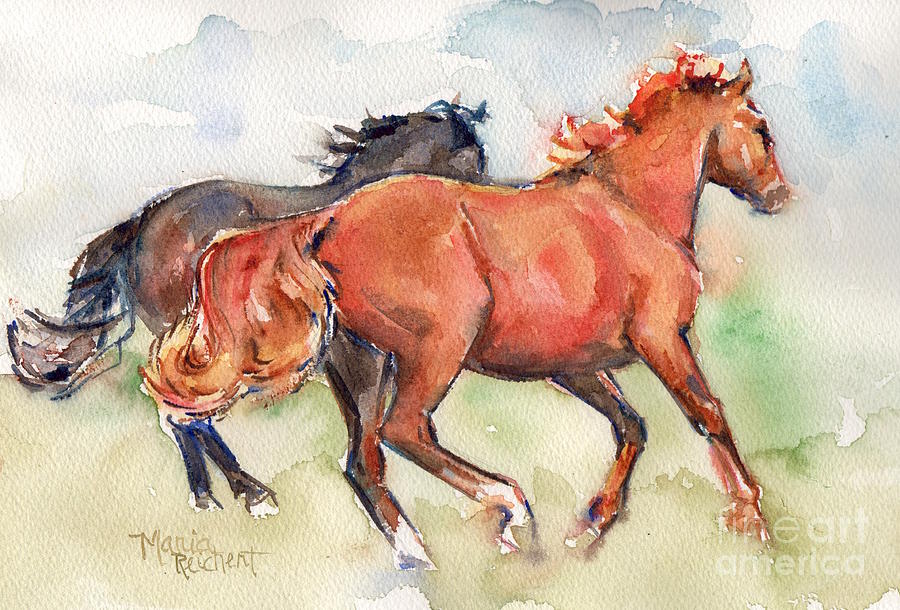 Horse Painting - Horse Horses Running By My Side by Maria Reichert
