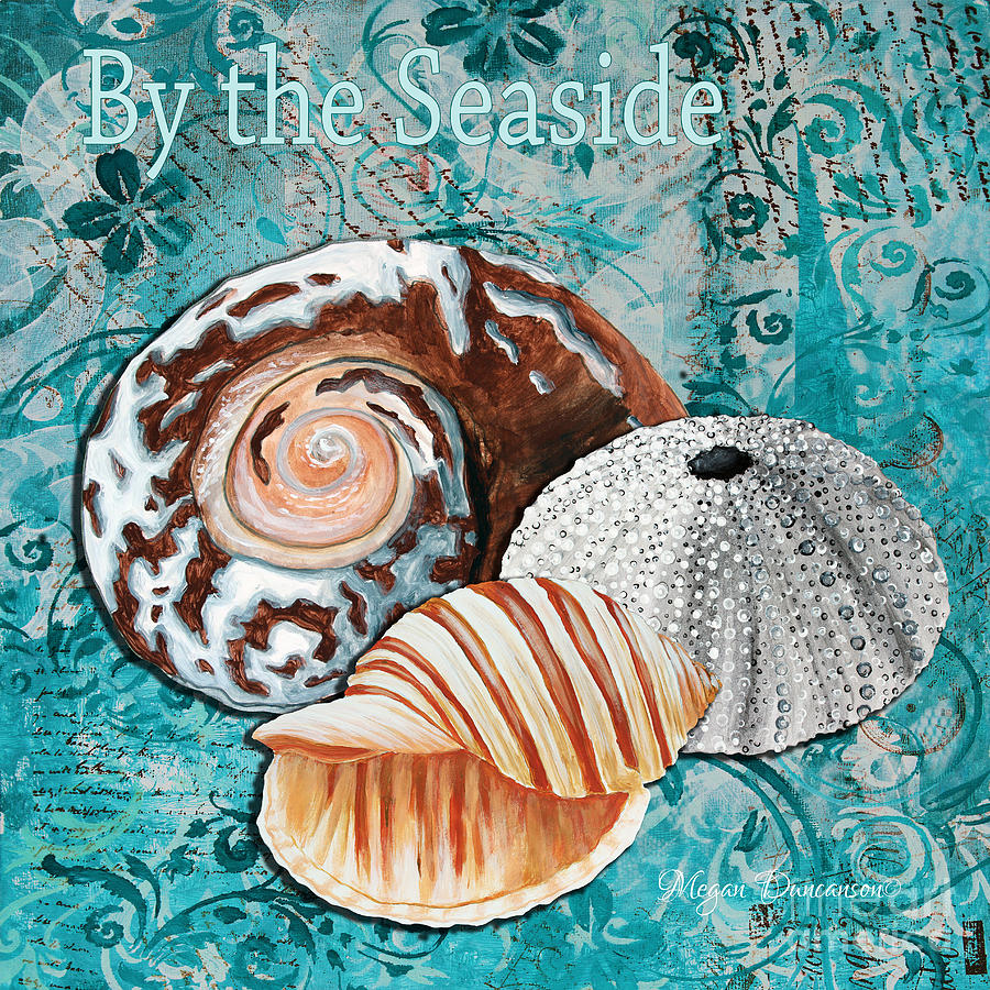 Shell Painting - By the Seaside Original Coastal Painting Colorful Urchin and Seashell Art by Megan Duncanson by Megan Aroon