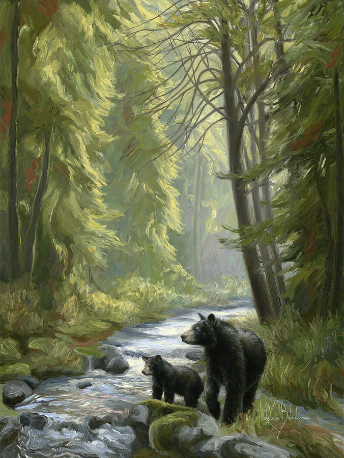 Bear Painting - By the Stream by Lucie Bilodeau