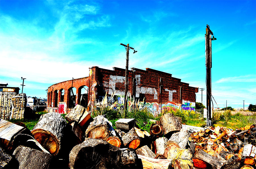 San Francisco Photograph - By the Wood Pile Outside the Old Train Roundhouse at Bayshore near San Francisco and the Cow Palace  by Jim Fitzpatrick