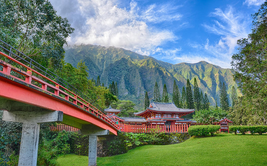 Sunset Photograph - Byodo-in Temple In The Valley Of The Temples by Tin Lung Chao