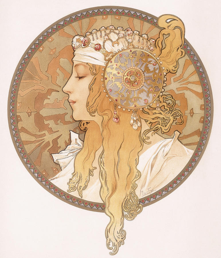 Byzantine head of a blond maiden Painting by Alphonse Marie Mucha - Pixels