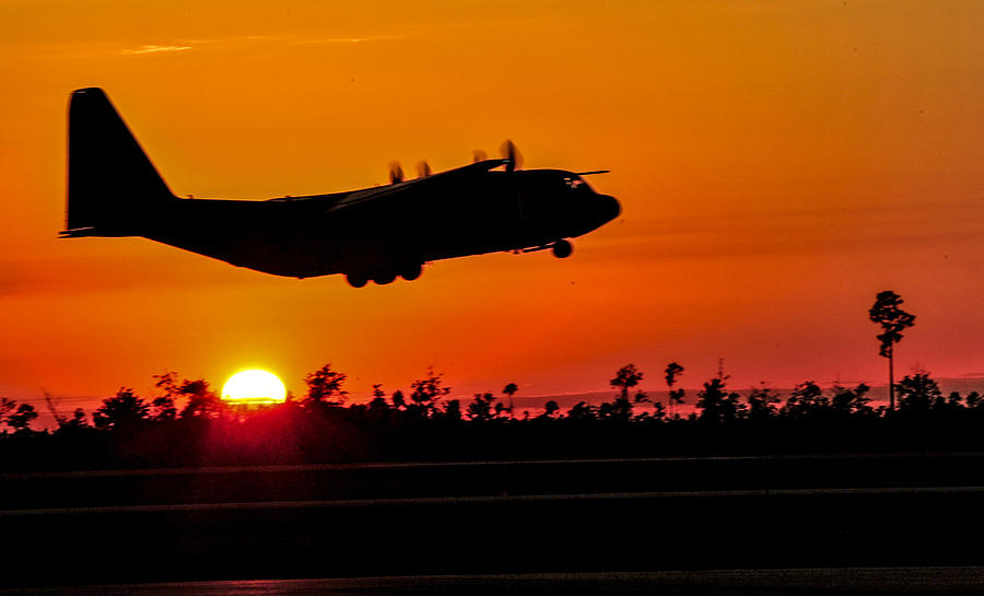 C 130 Hercules sunset Photograph by Paul Fearn