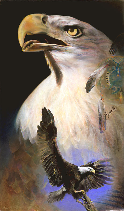 Contact - Original Soft Pastel - Native American Art - Bald Eagles Pastel by Brooks Garten Hauschild