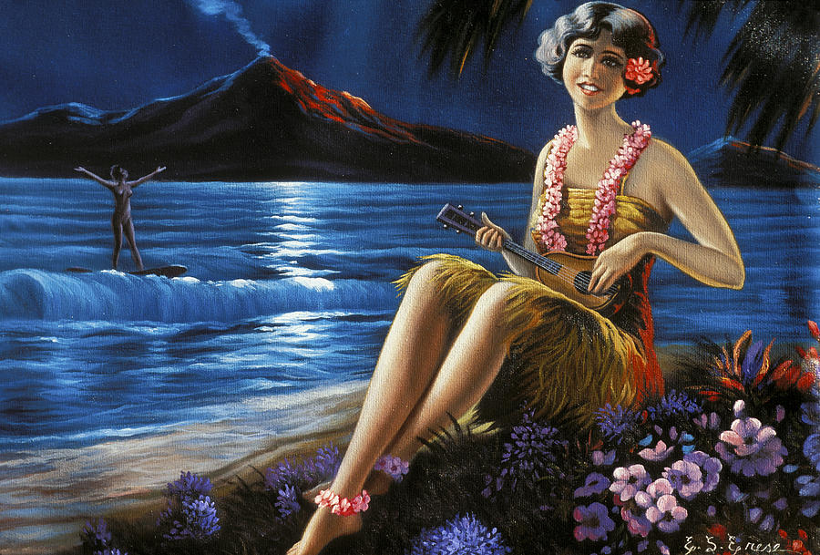 Music Photograph - Ukulele Girl On Beach by Hawaiian Legacy Archive